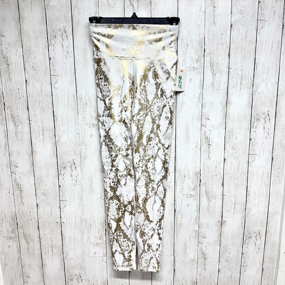 Carbon 38 Pants Women Size XS Gold Metallic Snake Skin Print Athletic Leggings - Picture 1 of 6